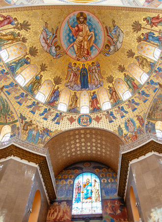 Christian painting of the ceiling of the hall in the Naval Cathedral of St. Nicholas.のeditorial素材