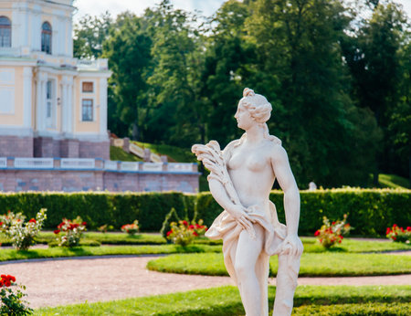 Goddess marble sculpture. Palace and park ensemble Oranienbaum, lower garden.のeditorial素材