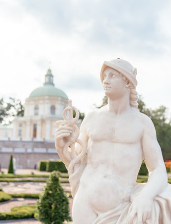 Oranienbaum. Lower Garden of the Menshikov Palace. Statue of Mercury.のeditorial素材