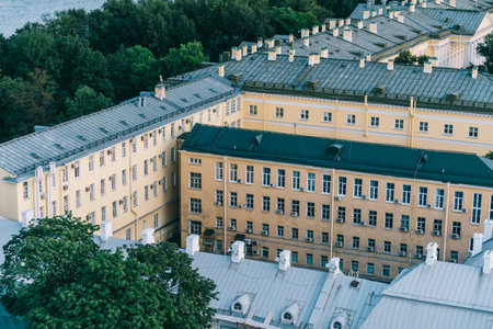 View of the rooftops of the Smolny Institute from the observation deck of the bell tower of the Smolny Cathedral.のeditorial素材