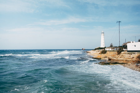 Landscape with a Lighthouse at Cape Tarkhankut in Crimea.の写真素材