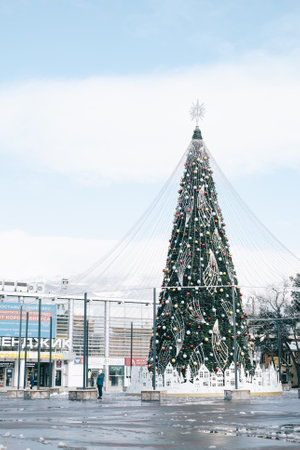 New Year tree on the central city square.のeditorial素材