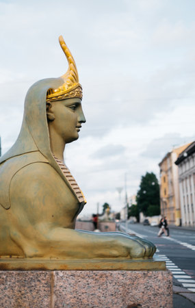 Close up sculpture of the Sphinx on the Egyptian Bridge. Architects P. A. Areshev, V. S. Vasilkovsky.のeditorial素材