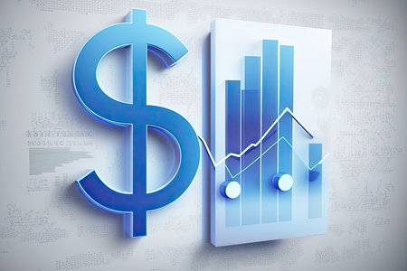 Vertical chart with currency symbol on blue background for financial success Ai generative.の素材