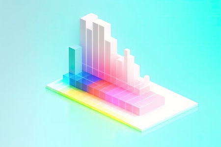 Abstract score chart on white backdrop with colorful lines and cubes. AI generative.の素材