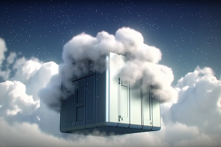 A server connected to the cloud with nature backdrop Ai generative.の素材