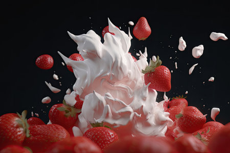 Delicious strawberries and cream close-up for gourmet lovers Ai generative.の素材