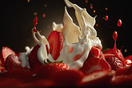 Close-up image of fresh strawberries with a cream Ai generative.の素材