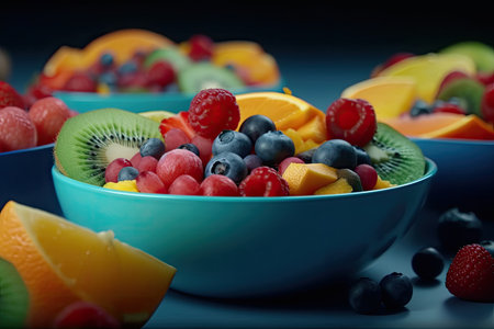 A refreshing summer fruit salad with juicy berries and sweet grapes. Perfect for a healthy snack or dessert. AI generative.の素材