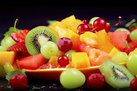 Enjoy this vibrant and delicious fruit salad. AI generative.の素材