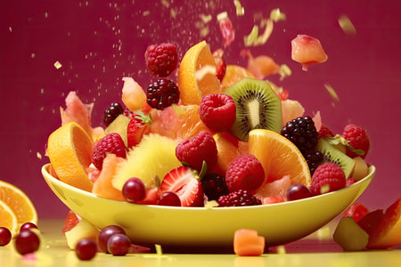Sweet and healthy fruit salad with a mix of berry fruits and a gourmet touch. AI generative.の素材