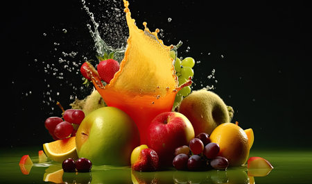 Assortment of ripe summer fruits for a healthy lifestyle and refreshing taste. AI generative.の素材