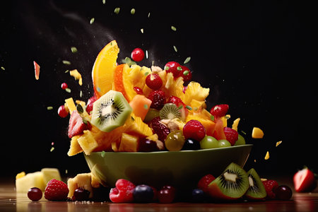 Multicolored gourmet fruit salad bursting with freshness and sweetness - perfect for dieting and healthy eating habits Ai generative.の素材
