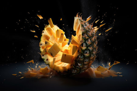 Close-up of a gourmet pineapple slice on background. AI generative.の素材