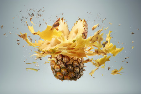 Yellow pineapple sliced and juicy in the background. AI generative.の素材
