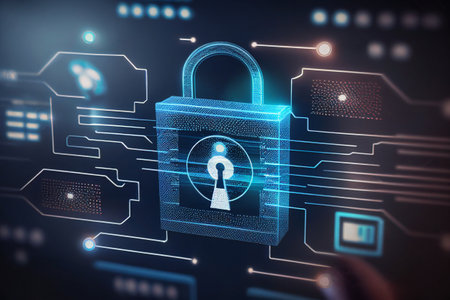 Data Protection and Cyber Security on Internet Server Network with Secure Access to Protect Privacy against Attacks. Illustration with Electronic Circuit Board Connections. AI generative.の素材
