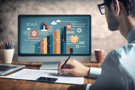 Businessmen work with stock market investments analyze trading data. Study of graphs and analysis. AI generative.の素材
