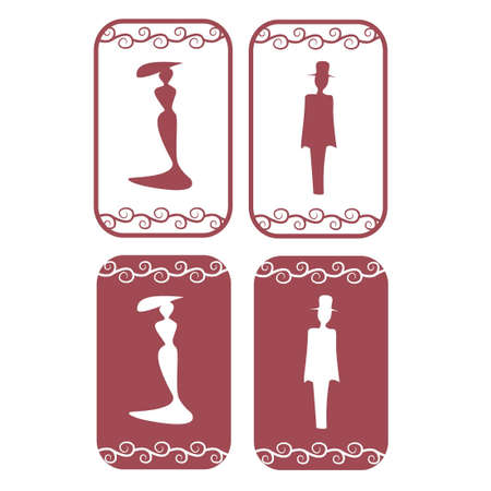 Red vector secession restroom symbols with frame and patternのイラスト素材