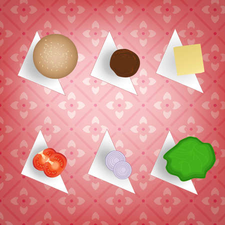 Hamburger ingredients illustration with napkinsのイラスト素材