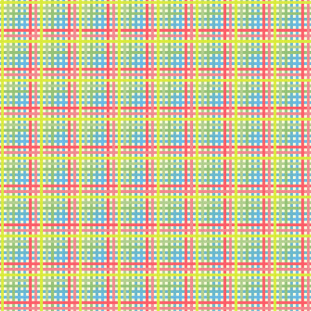 Vector checkered, gingham style pattern of bright, pink, blue, yellow, green stripes.のイラスト素材