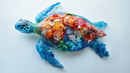 Sea turtle illustration made of plastic garbageの素材