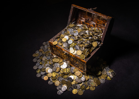 Chest box on dark backgroundの写真素材