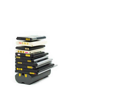 cell phone batteries. stacked. battery recycling. recovery of copper, gold, lithiumの写真素材