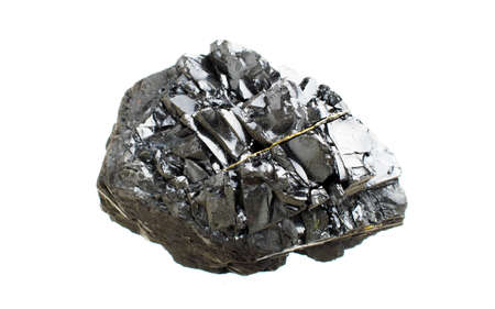 anthracite hard coal with pyrite blots on a white backgroundの写真素材