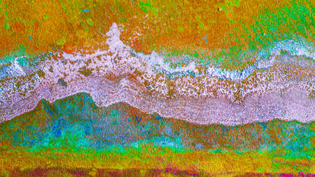 Oxidized copper, abstraction. Natural orange, blue. green yellow background with patina rusty copper...