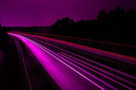 Night road lights. Lights of moving cars at night. long exposureの写真素材