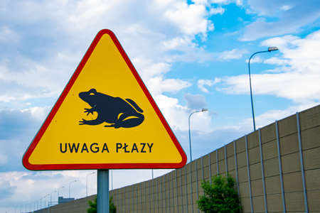 Warning sign, attention to amphibiansの写真素材