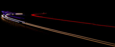 night highway, long exposure of cars lights on the night road