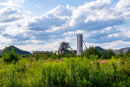 construction site, aggregate dumps, preparation of aggregate in a crusher and a siloの写真素材