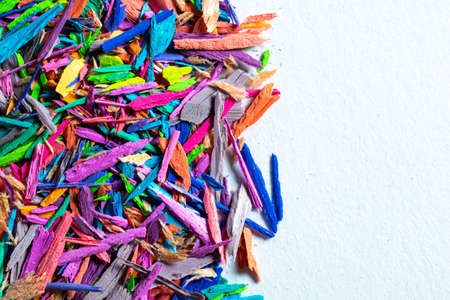colored shavings from pencil sharpening, background or textureの写真素材