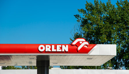 orlen signboard, corporate company gas stationのeditorial素材