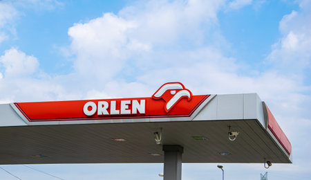 Katowice, Poland 12,10,2021. orlen signboard, corporate company gas stationのeditorial素材