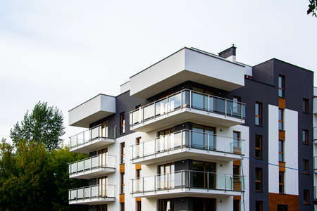 modern apartment block, construction site, crane.の写真素材