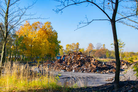 junkyard. heap of rusty scrap metal in the squareの写真素材