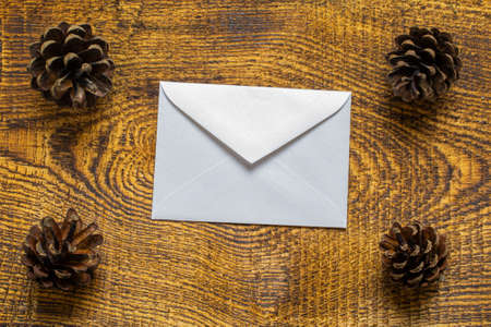 envelope for the holidays. Christmas greetings place for a noteの写真素材
