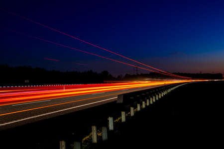 lights of cars with night. long exposure, light lines