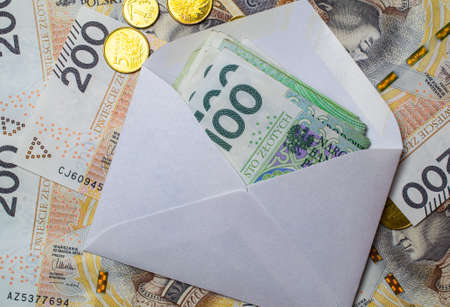 white envelope, blank note on money background, for finance and inflation