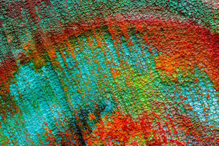 Oxidized copper, abstraction. Natural orange, blue. green yellow background with patina rusty copper...
