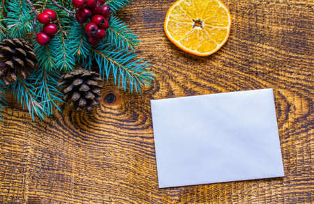 envelope for the holidays. Christmas greetings place for a noteの写真素材