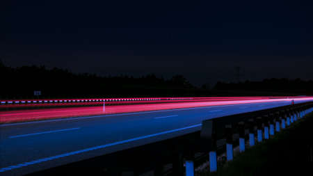 lights of cars with night. long exposure, light lines