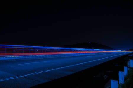 lights of cars with night. long exposure, light linesの写真素材