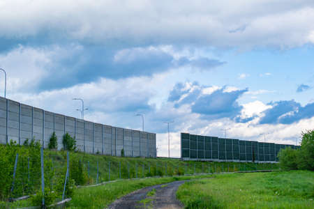 highway acoustic screen with a breakの写真素材