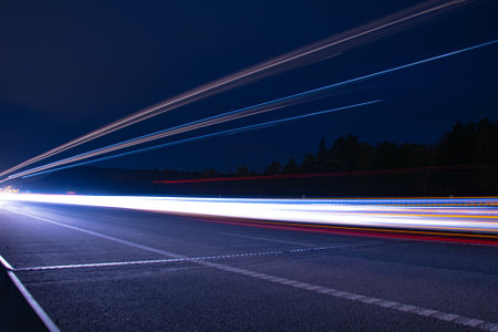 lights of cars with night. long exposureの写真素材