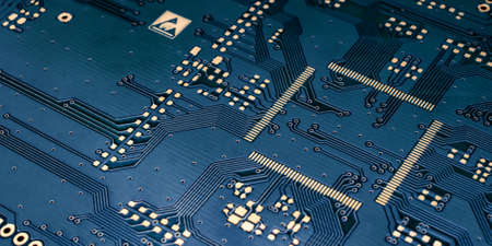 gold-plated micrichip blue printed circuitの写真素材
