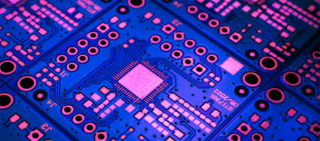 a printed circuit board in blueの写真素材