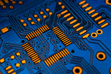a printed circuit board in blueの写真素材